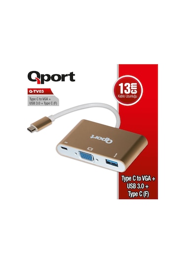 Qport Q-Tv03 Type-C To Vga/Usb/Type-C 1920X1080P Çevirici
