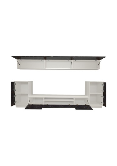 Decoraktiv Trendstyle 9s Slm Tv Ünitesi Tv Sehpası Beyaz - Siyah Mermer
