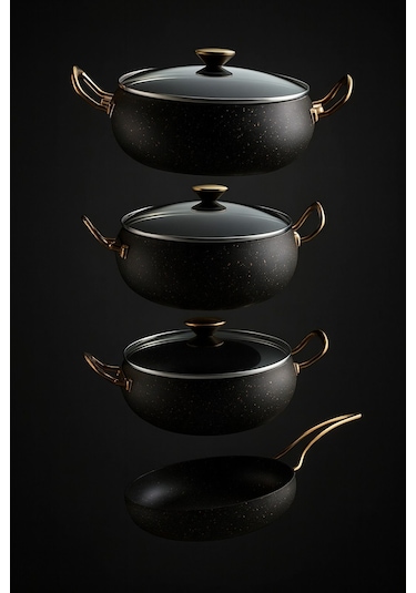 7 Parça Granada Granit Tencere Ve Tava Seti 20 Cm 2.5l, 24 Cm 4.5l, 26 Cm Basık 3l, 26 Cm Tava Gri