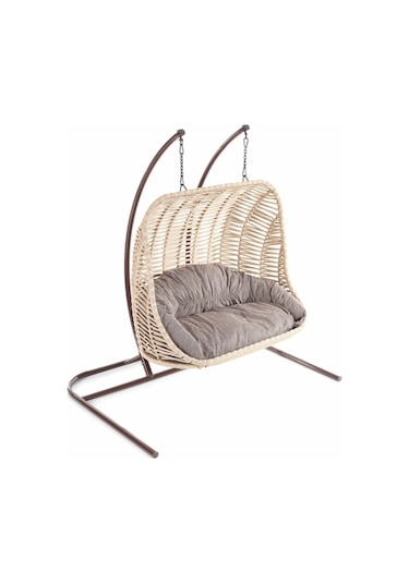 Decorfine Hamak Balina Model Çift Kişilik Rattan Salıncak Açik Kahve Krem