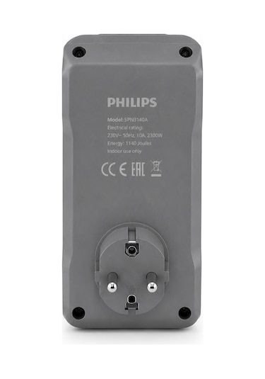 Philips Chp7010g/10 1140 Joule Tekli Akım Korumalı Priz, Gri