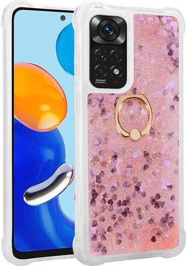 Xiaomi Redmi Note 11 Global Kılıf Milce Simli Pullu Yüzüklü Kılıf