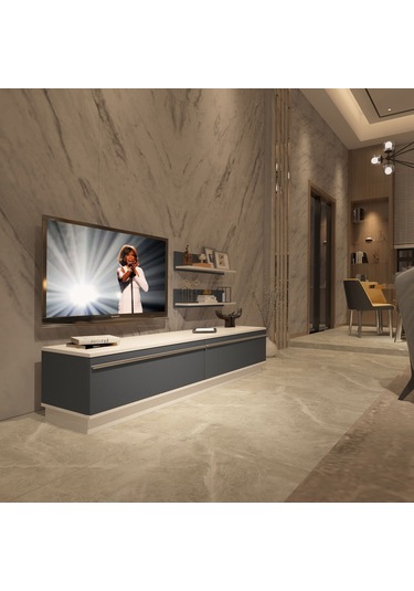 Decoraktiv Eko 4b Mdf Std Tv Ünitesi Tv Sehpası Beyaz - Antrasit