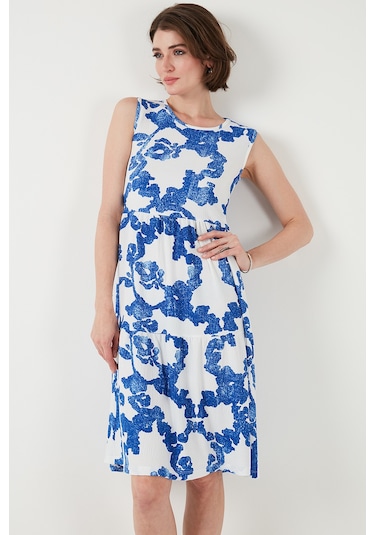 Lela Desenli Kolsuz Midi Bayan Elbise 5869007 Ekru-Saks