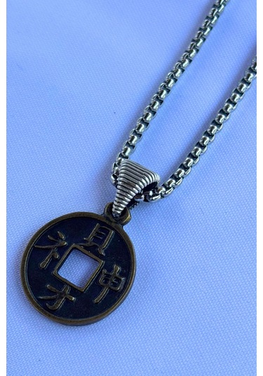 Şans Parası El İşçiliği Paslanmaz Çelik Zincir Erkek Kolye Gümüş