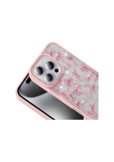 İphone Uyumlu 16 Pro Kılıf Taşlı Simli Kenarları Silikon Parıltılı Azra Kapak Telefon Kılıfı Kamera K