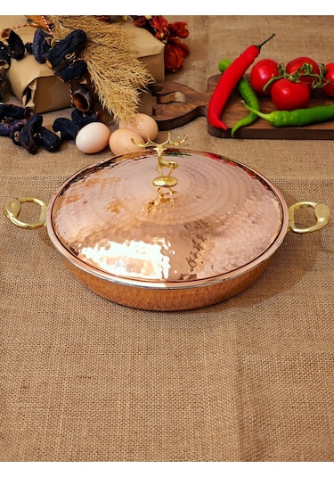 Modabakır Bakır Pilav Tencere, Geniş Derin Tava 27 Cm Model:hgf445 Metalik