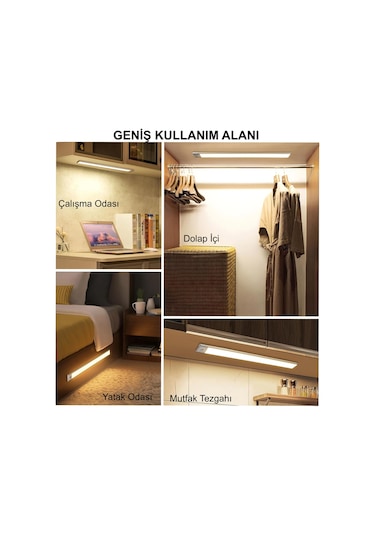 Hymark 40cm Sensörlü Alüminyum Usb Şarjlı Led Gece Lambası 3 Renk