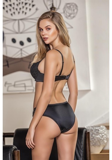 Simli Straplez Lotus Sütyen Ve Slip Külot Takım Siyah Brf31541 Siyah