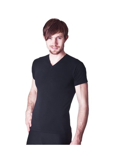 6 Adet Dono Erkek Likralı V Yaka Kısa Kollu Fanila Atlet 1245 Siyah