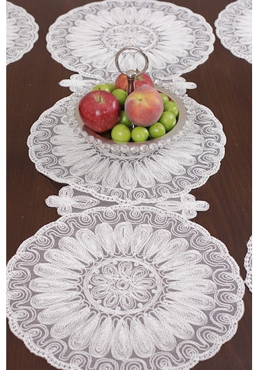 12 Kişilik Amerikan Servis Supla Ve Runner Seti Kırık Beyaz Renk Beyaz