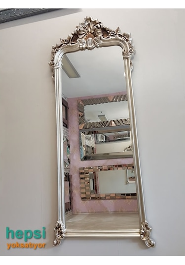 Vintage Madam Model Gümüş Renk Varaklı Boy Aynası Gümüş