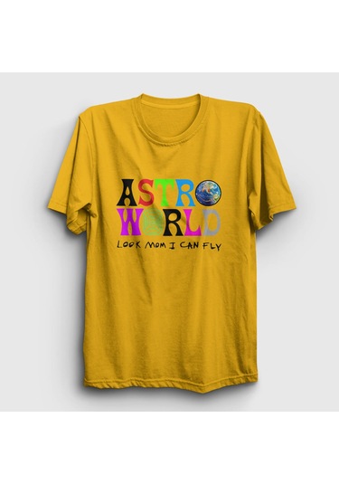 Presmono Unisex Astroworld V3 Travis Scott T-shirt Sarı