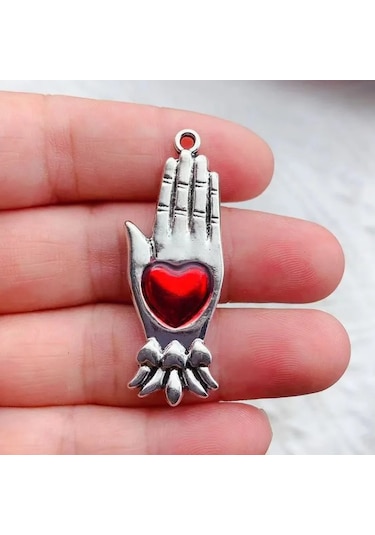 Prosperlink 10'lu Gümüş Kaplama Gotik Kolye Dıy Takı Seti - Kutsal Kalp Charmerkek Rodyum