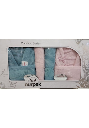 Nurpak Bambu Aile Bornoz Seti Petrol Pudra