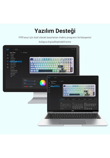 Aula F99 3 Mod RGB Hot Swap Linear Graywood V3 Switch Mekanik Kablosuz Klavye