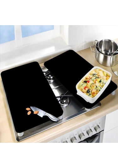 Saban 2'Li 30X52 CM Düz Siyah Desenli Cam Kesim Tablası ve Ocak Koruma