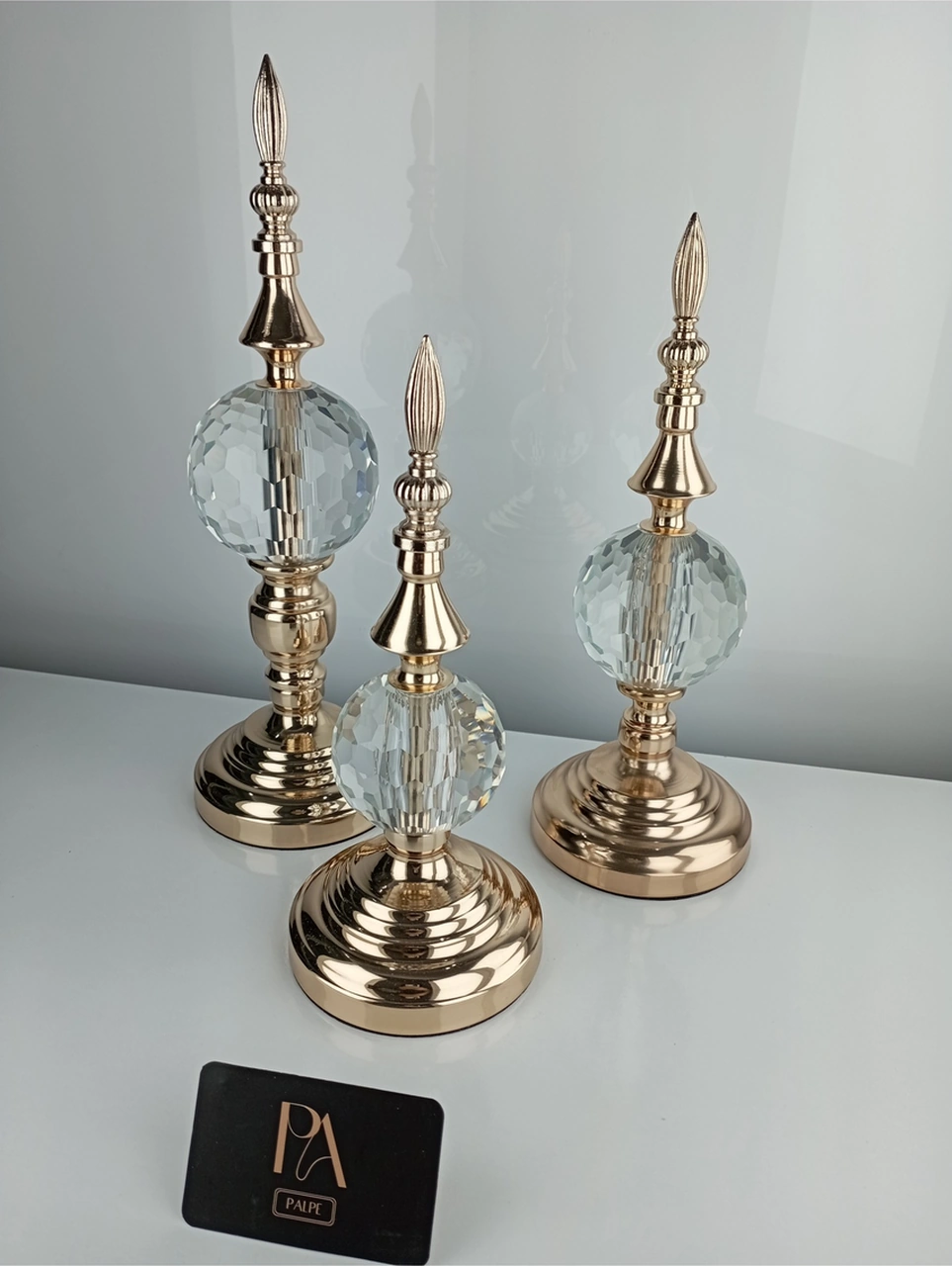 Alm-krşk-gld Kristal 3lü Metal Dekoratif Obje Biblo Süs Eşya Salon Aksesuar Tv Sehpa Masa Konsol Ofis Salon Dekor