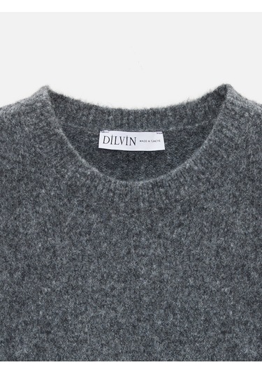Dilvin 90257 Bisiklet Yaka Yün Karışımlı Triko Elbise-k.füme M. K.füme M.