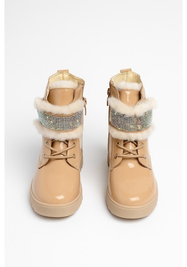 Günlük Kız Çocuk Rugan Bot Fermuarlı Lastik Bağcıklı Kürk Ve Taş Detaylı Kaymaz Taban Bootie 391 Bej-rugan Günlük Kız Çocuk Rugan Bot Fermuarlı Lastik Bağcıklı Kürk Ve Taş Detaylı Kaymaz Taban Bootie 391 Bej-rugan