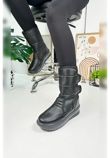 Nstil Alves Unisex Kadın - Erkek - Çocuk Kar Botu İçi Kürklü Cırt Cırtlı Kaymaz Taban Ayakkabı 802 Siyah