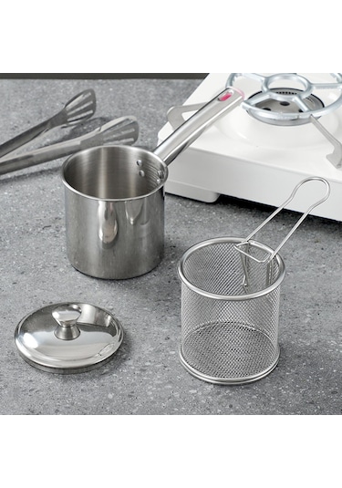 Homyl Fritöz Tencere Net Sepet Kapaklı Üniversal Yağ Stil F