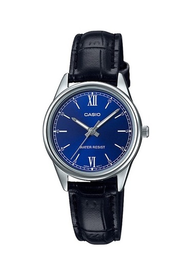 Casio Ltp-v005l-2budf Quartz Deri Siyah Lacivert Kadran 28 Mm Kadın Kol Saati Gri