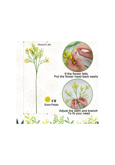 Hangfox Sarı Pu Plastik Yapay Gül 12 Adet - 53cm Boy, 90 Küçük Çiçek, Eğilebilir Gövde, Vazo Hariç