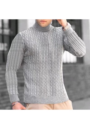 Yeni Erkek Yüksek Boyun Kazak Düz Renk Kazak Örme Sıcak Rahat Balıkçı Yaka Eşofman Yün Erkek Kış Açık Üstleri Beyaz