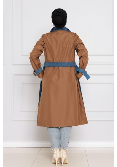 Sevitli Kot Detaylı Trençkot-taba-4395 Taba