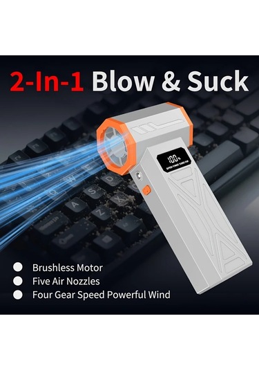 Fochsia Aicevoos Şarj Edilebilir Yüksek Hız Turbo Jet Fan Vakum Aksesuarlı Gri Toz Kar Temizleme Bilgisayar Araç Kamp