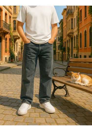 Baggy Siyah Renk Rahat Kesim Erkek Jeans Pantolon-1795 Siyah