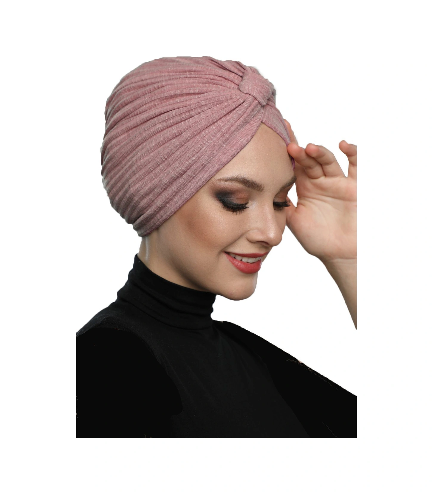 Pamuklu Bantlı Çapraz Astarlı Şeker Pembesi Hazır Türban Tesettür Havuz Bonesi Şeker Pembesi