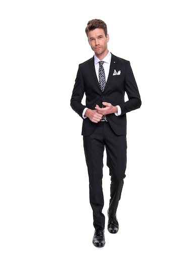 Morven Erkek Siyah Basic Düz Slim Fit Dar Kesim Çift Yırtmaç Tak - 498888096 Siyah