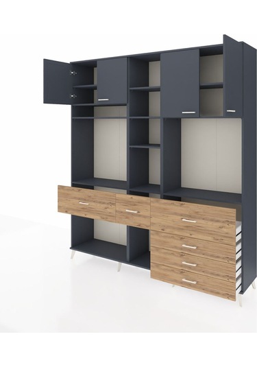 Hyperion Dolap 11 Raflı 6 Çekmeceli 4 Kapaklı 220x44x243 Antrasit-antrasit/çam Antrasıt/atlas Çam