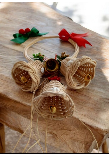 Bambu 3'lü Çan Kapı Çelengi Noel Temalı 23 13 Cm