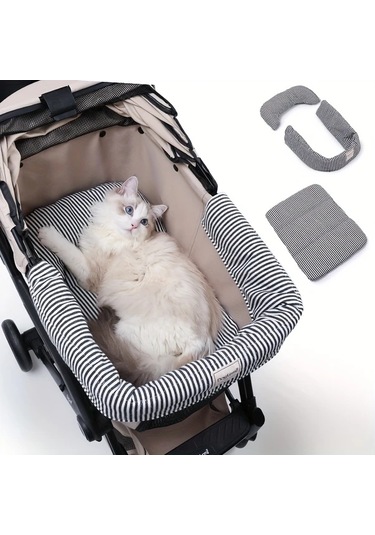 Fochsia Siyah 3 Parça Evcil Hayvan Arabası Yatağı Seti Yastıklı Yastık Yıkanabilir