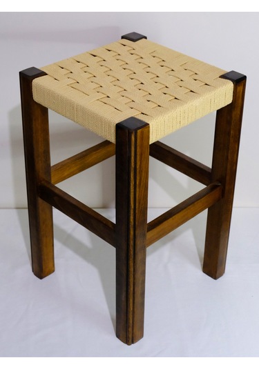 El Yapımı Ahşap Örmeli Hasır Tabure 45 Cm Şık Ve Zarif Tasarım Ceviz