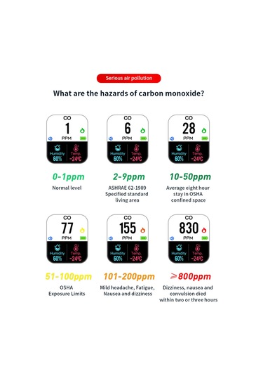 Taşınabilir Karbon Monoksit Dedektörü, Büyük Renkli Ekranlı Co Dedektörü, Yüksek Hassasiyetli 3'ü 1 Arada Karbon