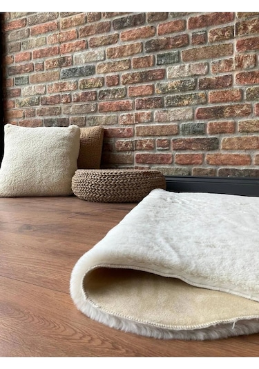 Saraz Halı Tavşan Tüyü Post Peluş Yumuşak Halı Salon Koridor Mutfak Banyo Halısı 100x150krem Krem