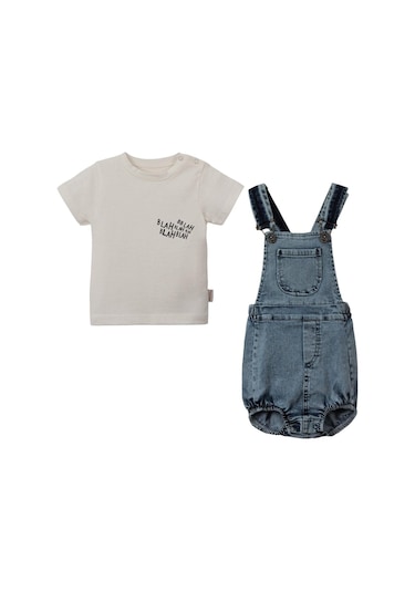 Tshırt Kot Salopet Tulum Takım Mavi