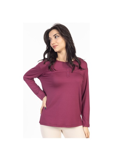 Yeni Sezon 2024 Sade Desen Yuvarlak Yaka Likralı Anne Penye Bluz 6484-gül Kurusu Gülkurusu