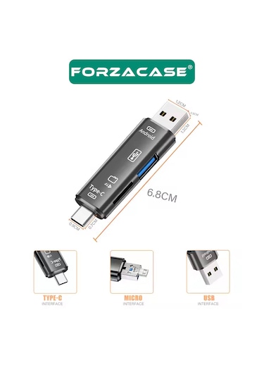 Forzacase Fc801 3in1 Usb Otg Sd Usb 3.0 Type C Micro Usb Kart Okuyucu
