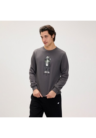 Bad Bear Gator Erkek Siyah Yuvarlak Yaka Sweatshirt Siyah