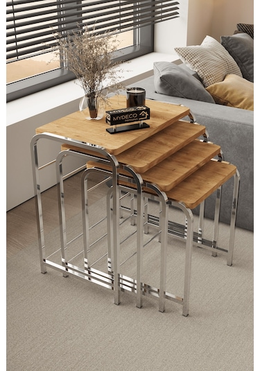 Defne 4' Lü Zigon Sehpa Gümüş Ayak Atlantik Çam 18 Mm Mdf Gümüş - Atlantik Çam