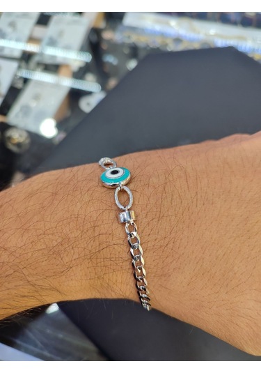 Modagümüşevi Bayan925 Ayar Gümüş Firuze Taşlı Gurmet Bileklik