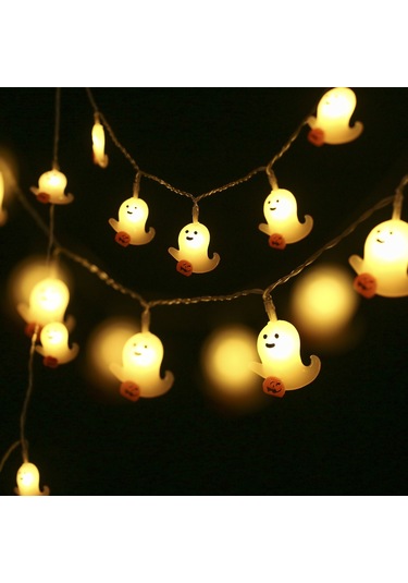 Dekoratif Işık Dizisi, Cadılar Bayramı Atmosferi, Beyaz Hayalet Şekli, 3 Metre Ve 20 Işık, 2 Set