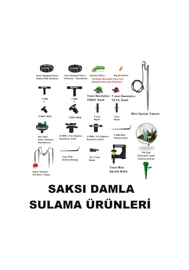 Mikro Damla Sulama Spagetti Hortum Ve Ek Parçaları-Saksı Sulama