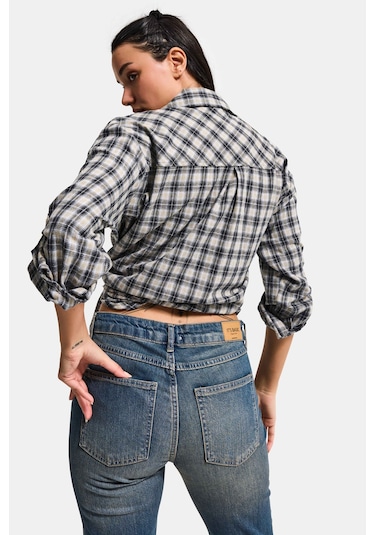 Itsbasic Kadın Siyah Beyaz S6 Ekose-27 Oversize Koton Gömlek