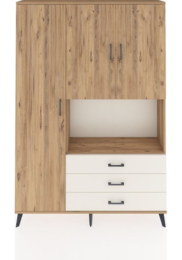 Arges Dolap 6 Raflı 3 Çekmeceli 3 Kapaklı 132x30x195 Çam-çam/... Çam